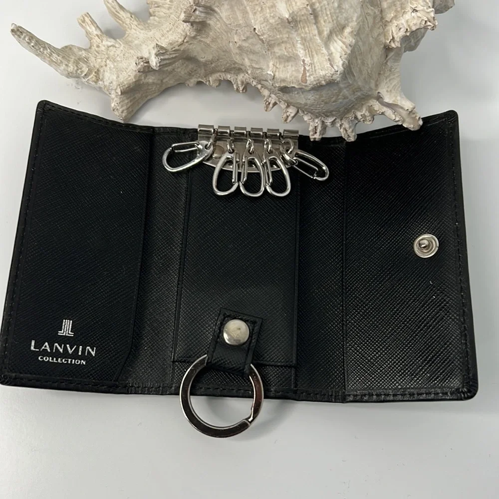 Lanvin key holder with key ring - black leather with silver hardware